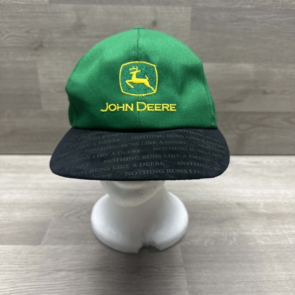 VINTAGE USA MADE JOHN DEER SNAPBACK TRUCKER HAT "NOTHING RUNS LIKE A DEERE" NICE